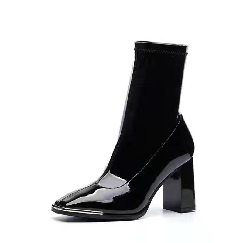 Giày Bốt Cao Gót Bằng Da Bóng Thời Trang Thu Đông Dành Cho Nữ 2021