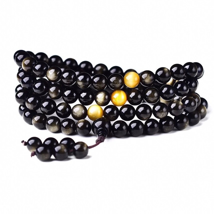 Vòng tay đá núi lửa Obsidian đổi màu vàng đen chuỗi 108 hạt/Vòng tay phong thủy tài lộc💕FREESHIP 50k💕-Những Điều Bình An