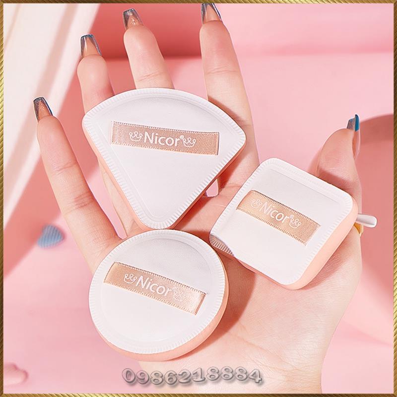 Bộ 3 mút trang điểm Nicor Powder Puff Set sử dụng tán kem nền cushion siêu mịn NY8851