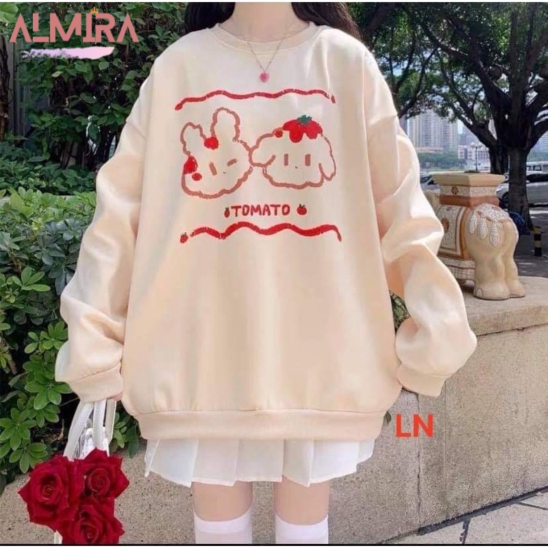 Áo Sweater Nữ In Hình Thỏ Con Chó Con Kiểu Dáng Hàn Quốc Form Rộng Tay Phồng