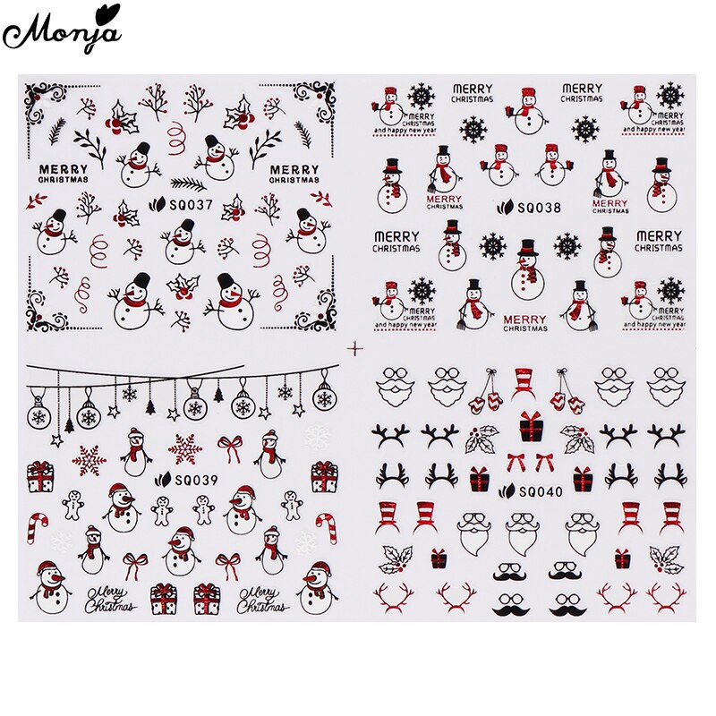 Nhãn Dán Trang Trí Móng Tay Tự Dính Họa Tiết Giáng Sinh Màu Đen Đỏ DIY