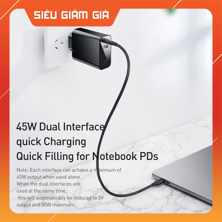 Cóc củ sạc nhanh 2 cổng USB và Type-C hiệu Baseus Smart Shutdown (5A - 45W, chuẩn QC4.0/ QC3.0) - Hàng chính hãng