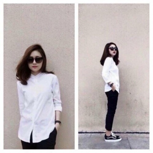 FREESHIP - Áo sơ mi nữ cổ trụ cao cấp màu trắng | BigBuy360 - bigbuy360.vn