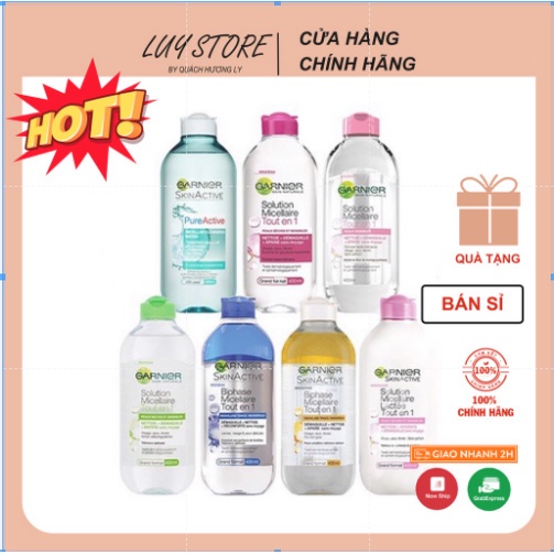 Nước Tẩy Trang Garnier Micellar Cleansing Water Pháp 400ml Vàng Dầu Hồng Xanh dương tẩy trang sạch sâu, hiệu quả.