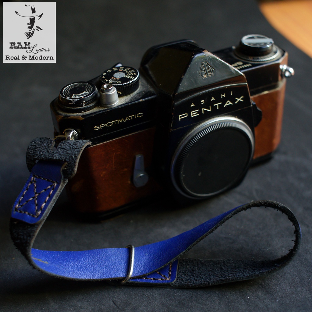 Dây máy ảnh vintage RAM Leather da bò thật handstrap xanh navy