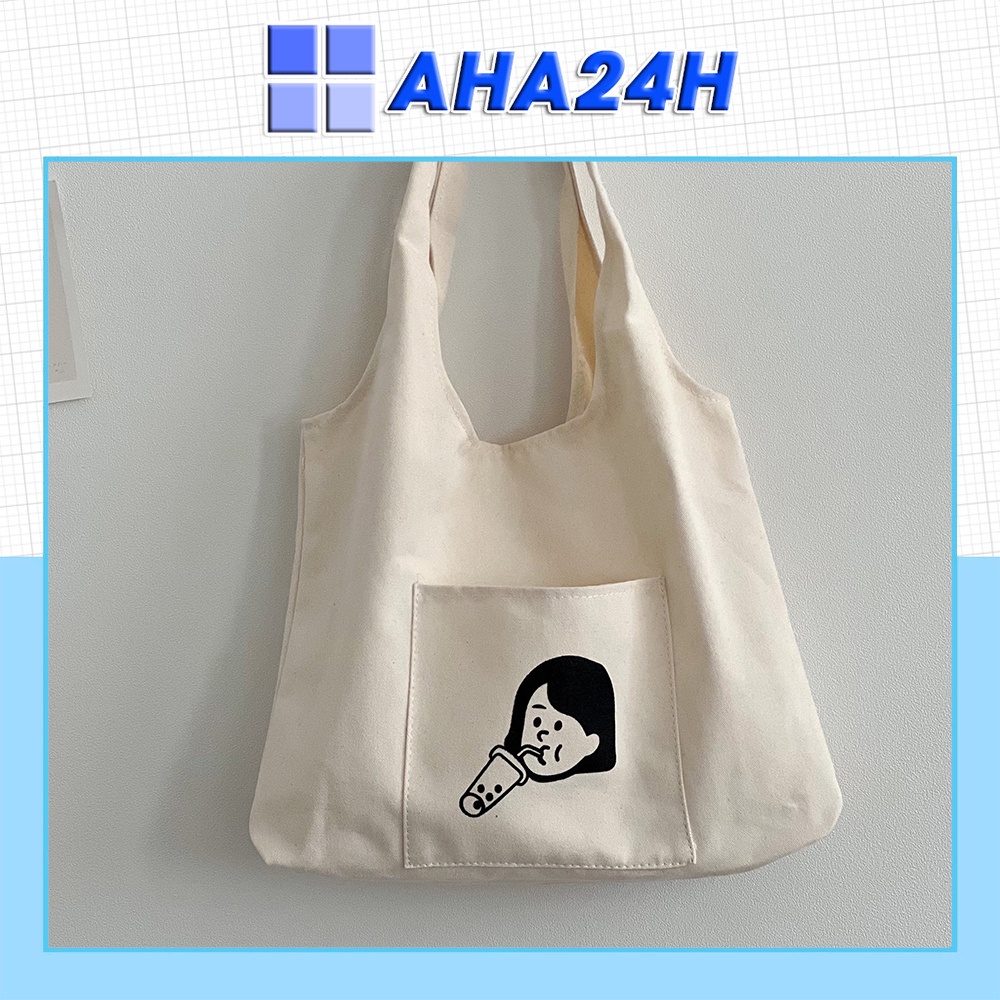 Túi tote vải Canvas túi nhỏ phong cách đi học đi chời hàn quốc giá rẻ in Girl trà sữa AH1605