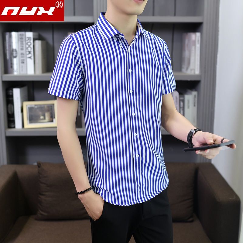 Áo Sơ Mi Nam Ngắn Tay Sọc Trắng Đen Thời Trang