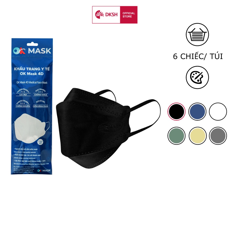 Khẩu Trang Y Tế 4D Ok Mask Theo Thiết Kế Kf94 Kháng Khuẩn, Công Nghệ Nhật Bản Màu Đen