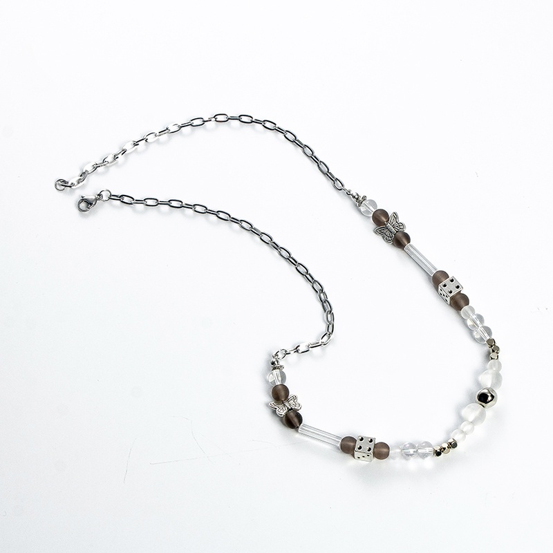 Vòng cổ Thép Titan Phối Mặt Hình Bướm Và Ngọc Trai Phong Cách hip hop Thời Trang Cho Nam Và Nữ