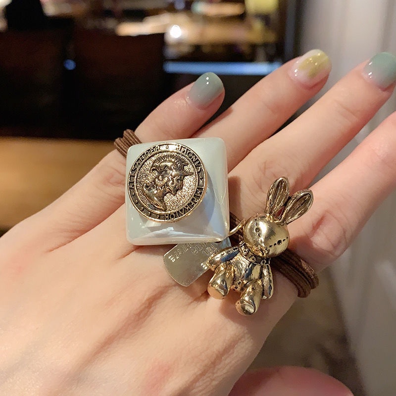 Dây buộc tóc đàn hồi đính chú gấu/ thỏ ngọc trai nhân tạo thời trang dành cho nữ