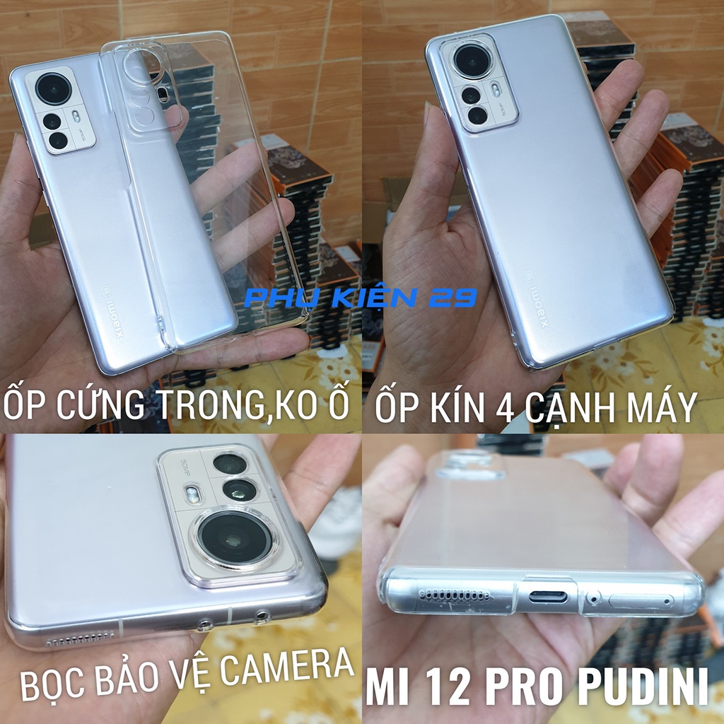 Ốp lưng cứng trong suốt không ố màu có bọc camera cao cấp Pudini
