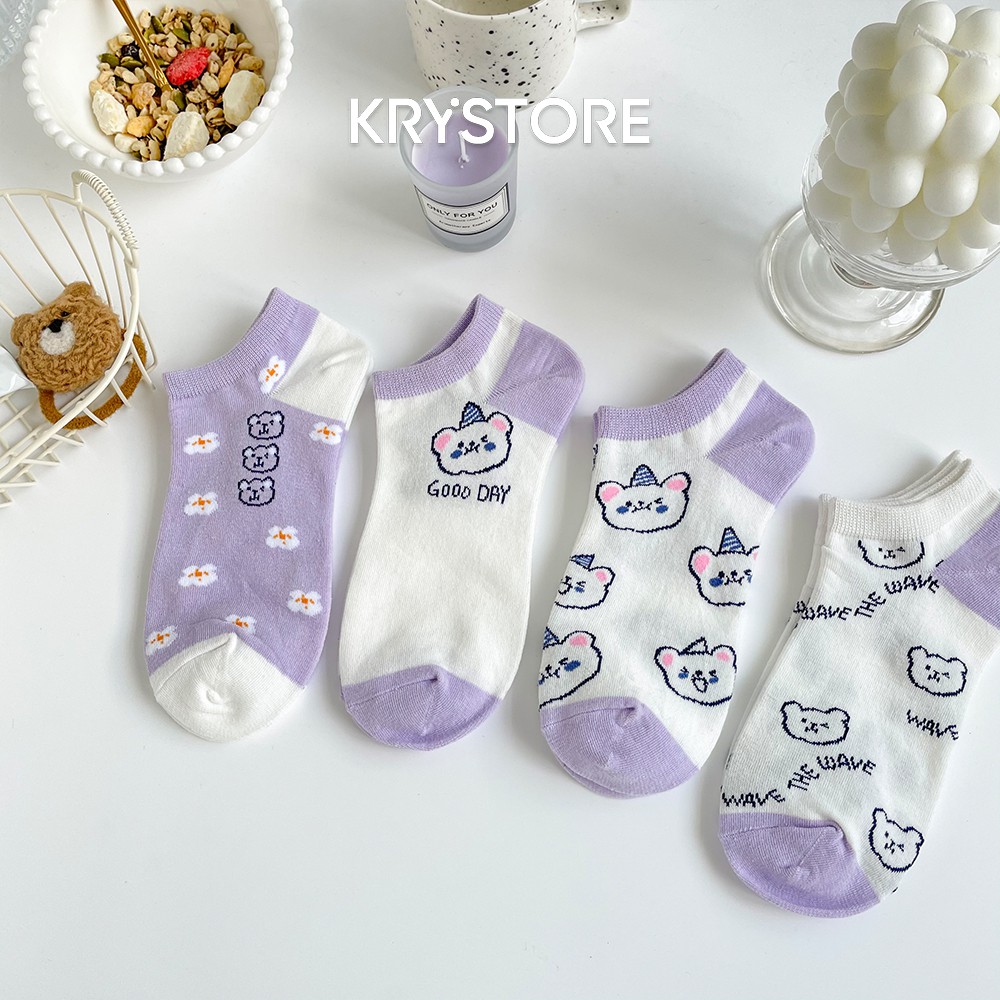 Tất ngắn cổ gấu tím đáng yêu chất đẹp cute NC20