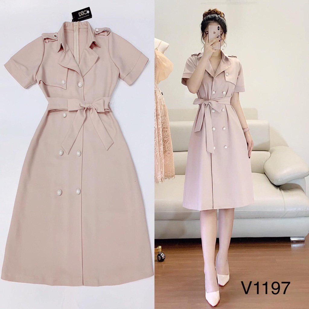 [ xả kho ] MiD Đầm nữ cổ sơ mi hồng V1197 Mie Design kèm ảnh thật