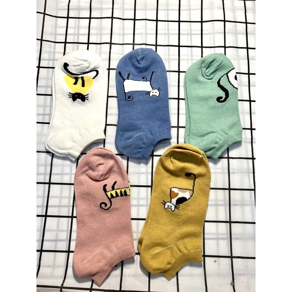 Set 5 đôi tất nữ cổ thấp nhiều màu vớ nữ cổ thấp hình mèo có đuôi T20