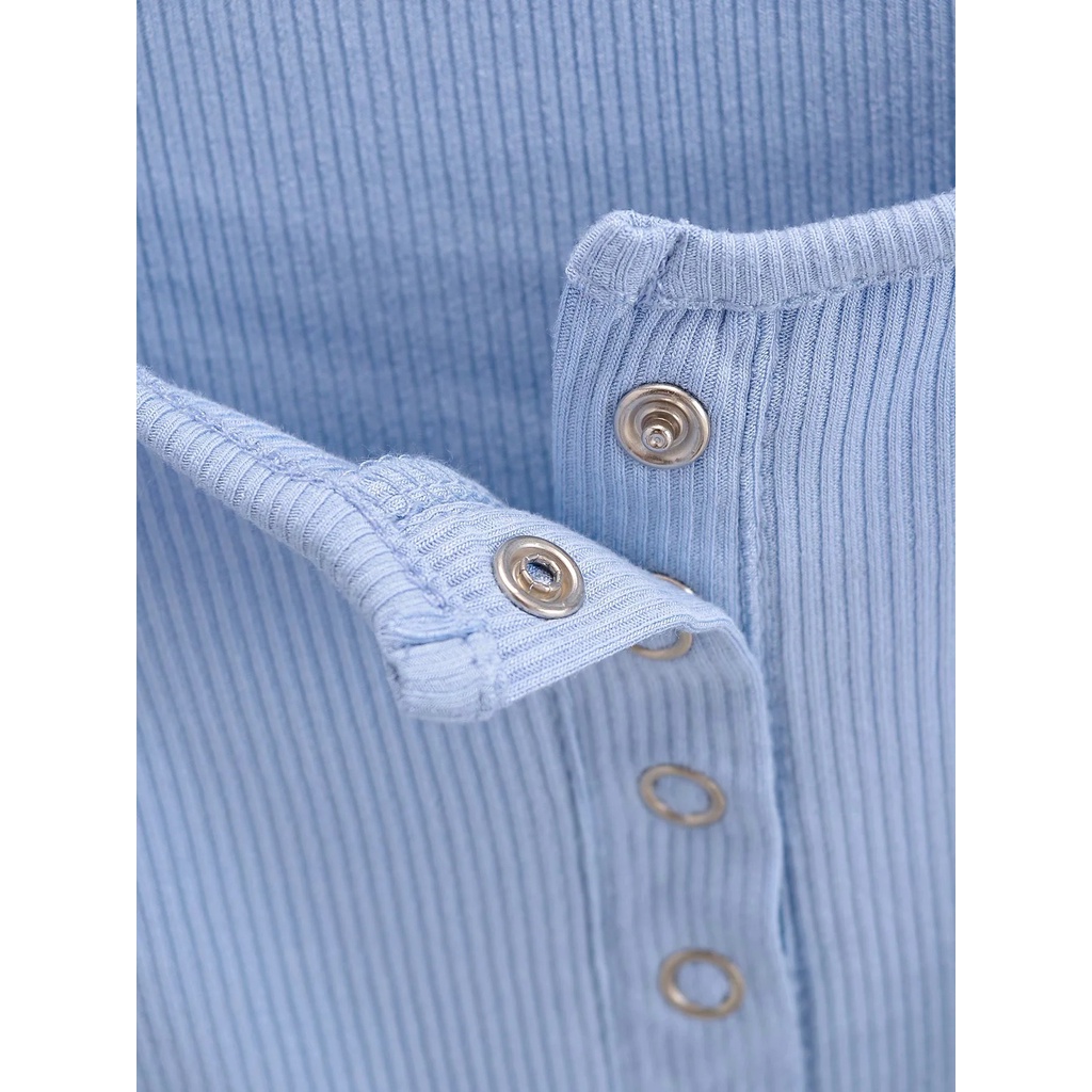 DUNEA Áo Thun Dài Tay Cổ Vuông Phối Hàng Nút Gợi Cảm Cho Nữ