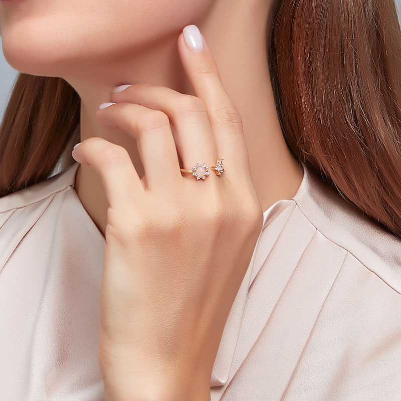 Nhẫn Hở Đính Đá Opal Hình Hoa Hướng Dương Thời Trang Cho Nữ