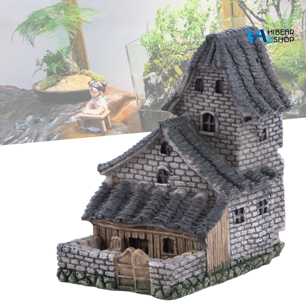 hibearshop Small House Eco-friendly Fall Resistant Resin Mini House Model Statue for Home