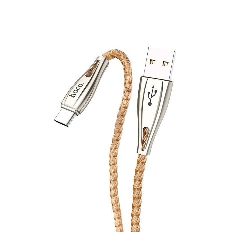 Cáp và truyền dữ liệu Hoco U56 Metal armor cổng Type-C, QC3.0, điện áp 2.4A max, dài 1.2M