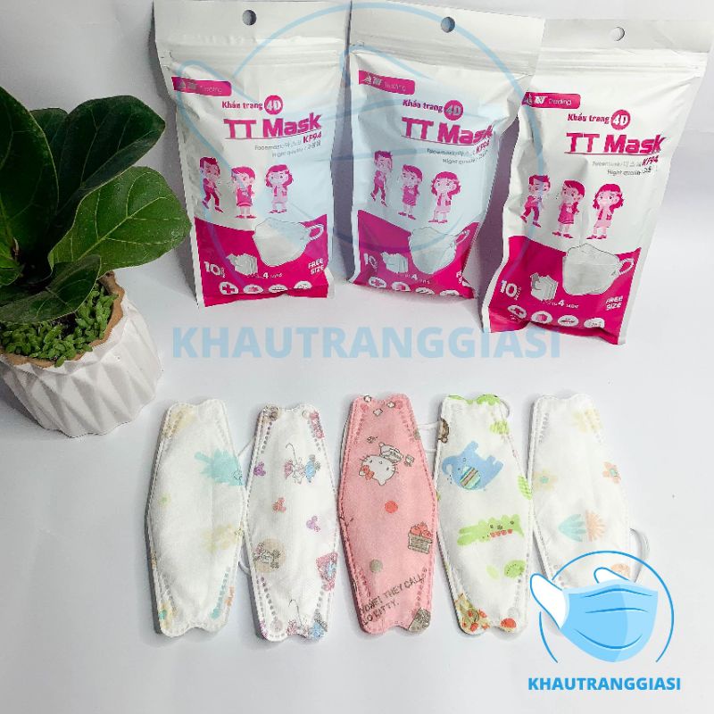 (Bé từ 2-5 tuổi) Khẩu trang cho bé 4D KF94 hoạ tiết set 10c