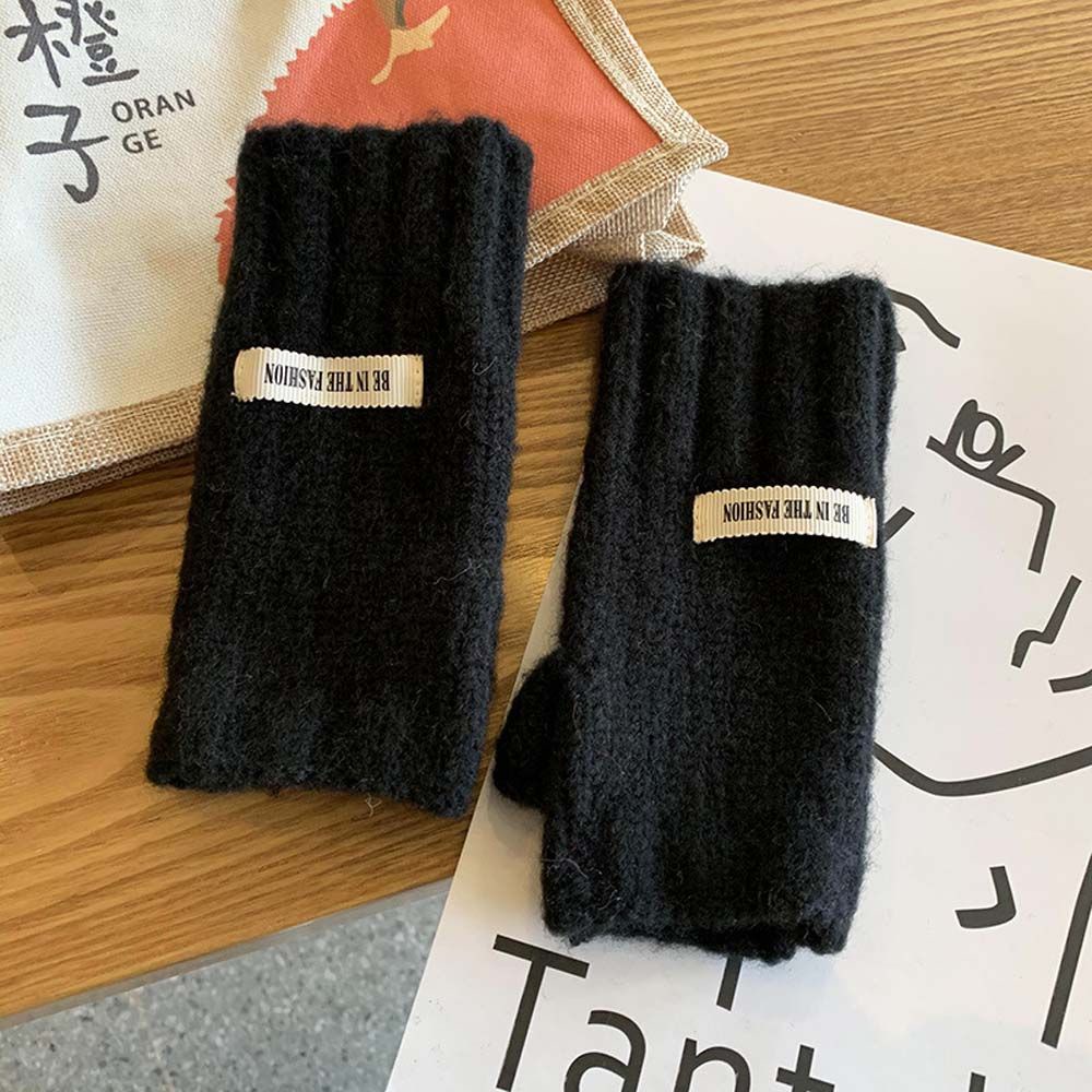 Găng Tay Len Hở Ngón Màu Trơn Dày Dặn Giữ Ấm Dành Cho Nam Nữ