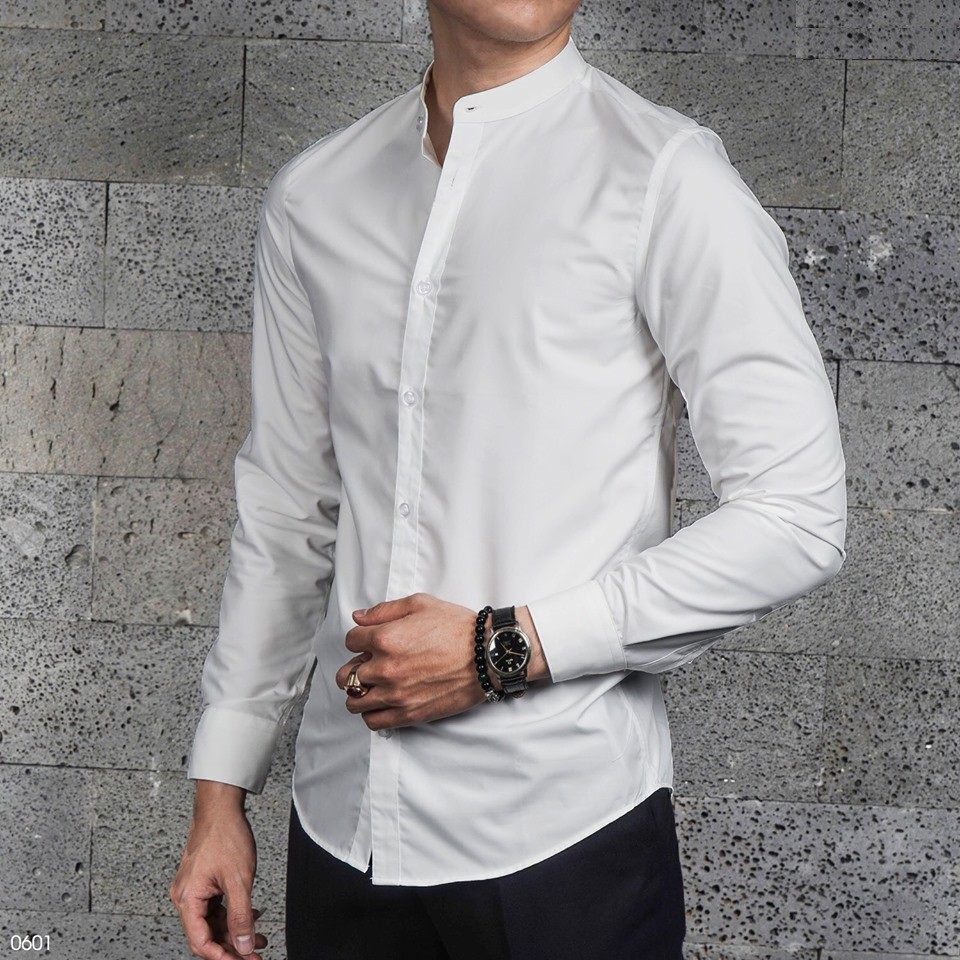 Áo sơ mi trơn dài tay cổ tàu LADOS - 1740 phong cách Hàn Quốc chất mềm mịn thấm hút mồ hôi | BigBuy360 - bigbuy360.vn