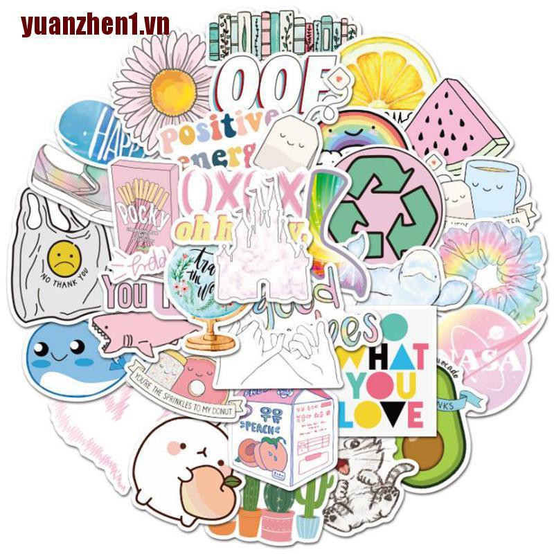 Set 50 Miếng Dán Hoạt Hình YUANZHEN1 Chống Thấm Nước Trang Trí Laptop Ván Trượt / Guitar / Vali