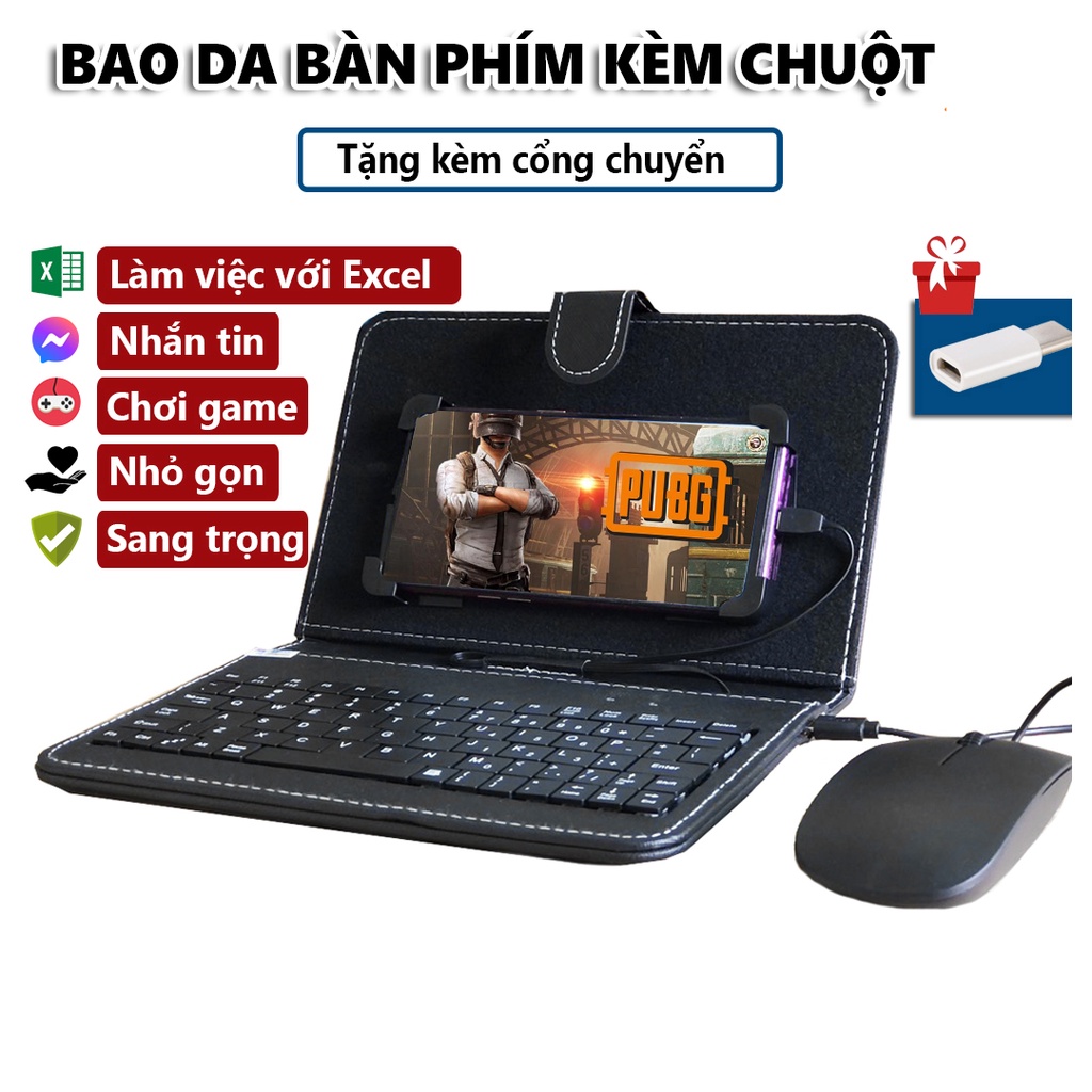 ( Giá rẻ hủy diệt) Bàn phím điện thoại, Bao da + bàn phím điện thoại KÈM CHUỘT hỗ trợ chơi game trên điện thoại cực đỉnh