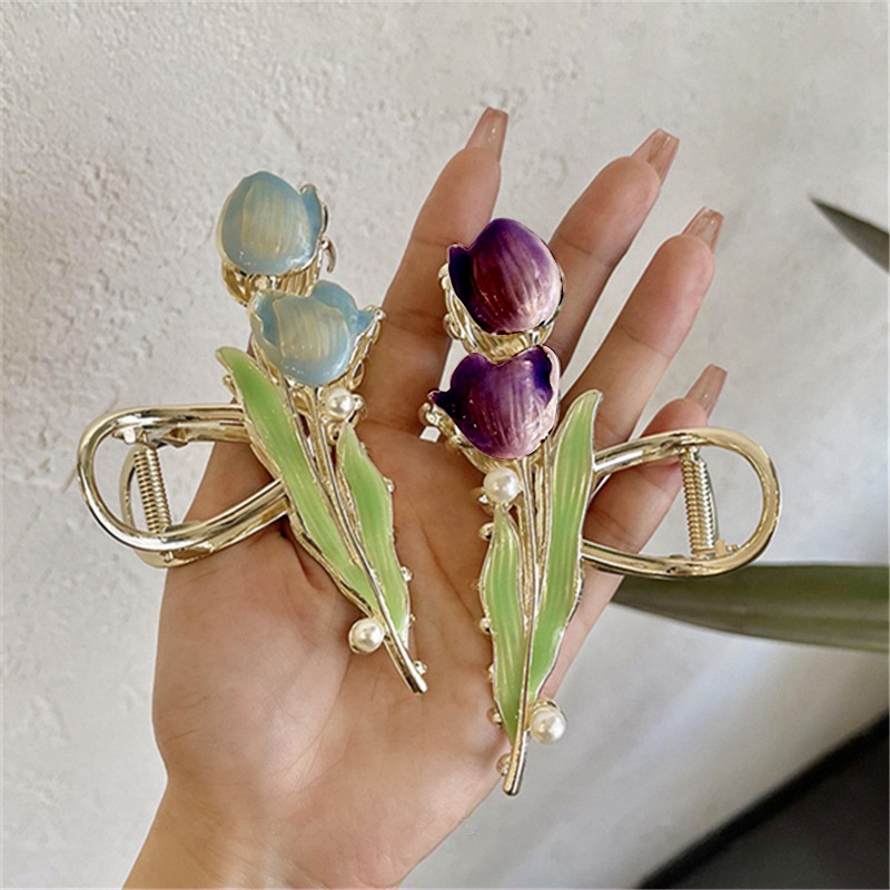 Kẹp Tóc Hình Hoa Tulip / Cá Mập Đơn Giản Thời Trang Dễ Phối Đồ