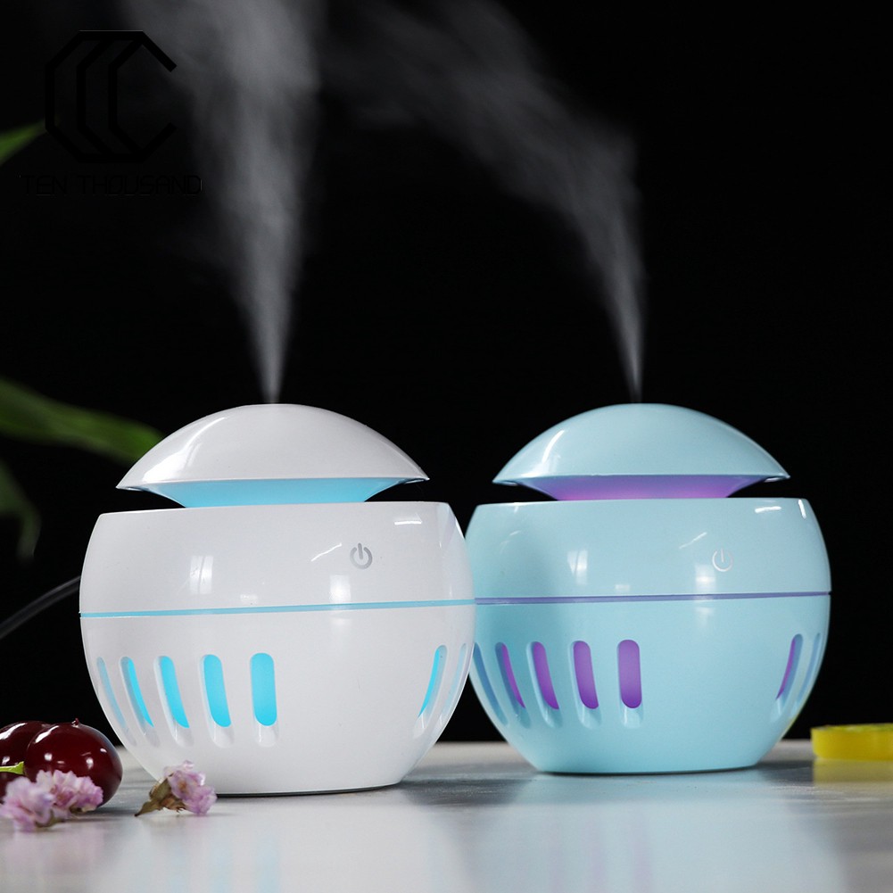 Máy phun sương tạo độ ẩm không khí 130ml thiết kế hình tròn đơn giản có đèn led tiện dụng