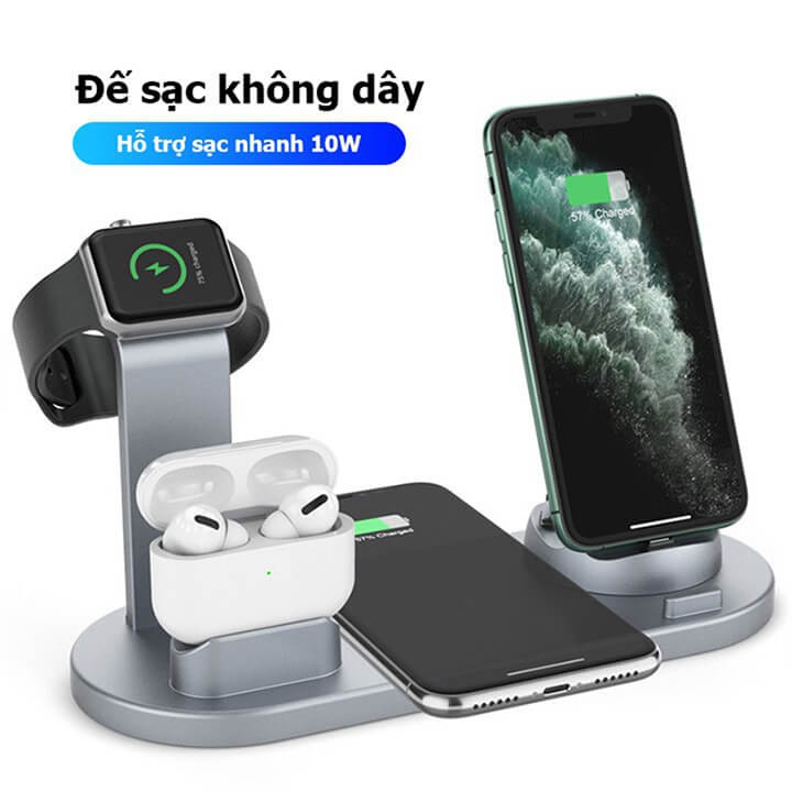 Đế sạc nhanh không dây 4 in 1 cho Apple Watch Iphone Airpods Samsung Oppo