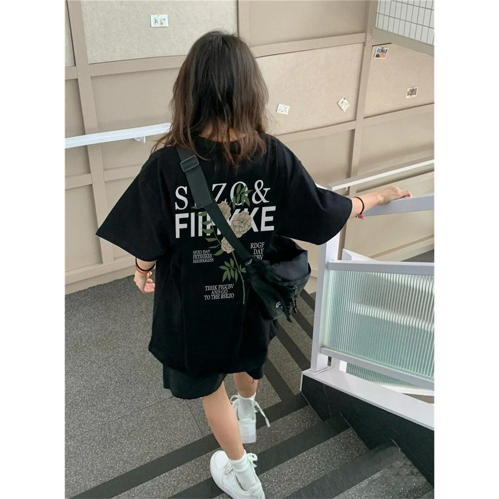 Xiaozhainv Áo Thun Cotton Ngắn Tay Dáng Rộng In Họa Tiết Kiểu Retro Thời Trang Mùa Hè Cho Nữ