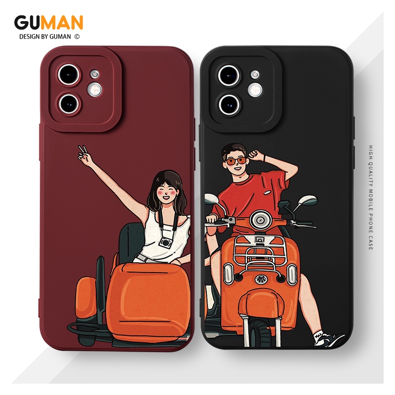 Ốp lưng GUMAN silicon mềm chống bẩn viền vuông đen nam nữ độc lạ ngộ nghĩnh hoạt hình cặp đôi dễ thương đẹp Cho Iphone 14 13 12 11 Pro Max SE 2020 X XR XS 8 7 ip 6S 6 Plus kute XYM884
