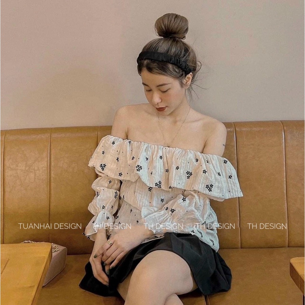 Áo trễ vai hoa xinh, chất mềm đẹp L1