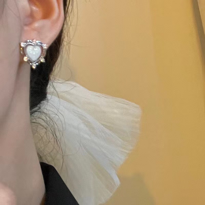 Bông Tai Hình Trái Tim Đính Đá Opal Cao Cấp Thời Trang Mùa Hè Dành Cho Nữ