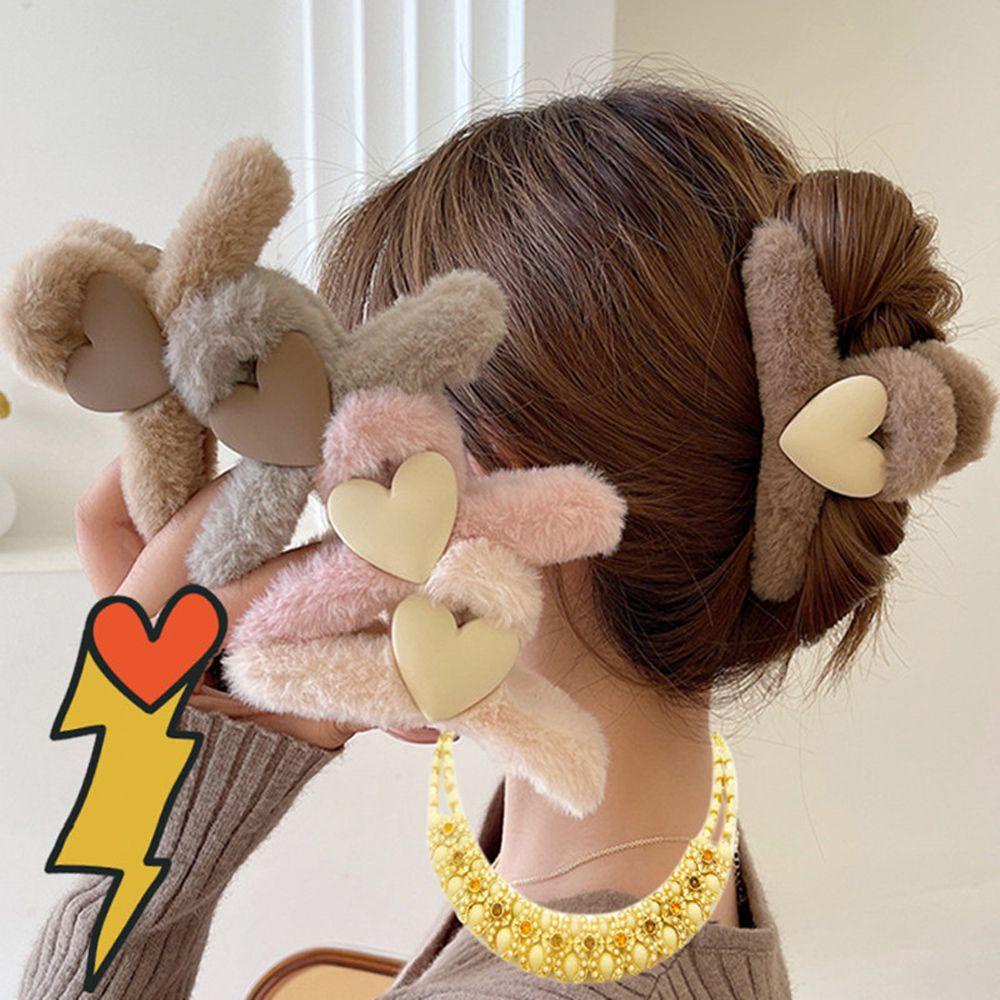 Kẹp Tóc Càng Cua Hình Trái Tim Phủ Lông Thanh Lịch