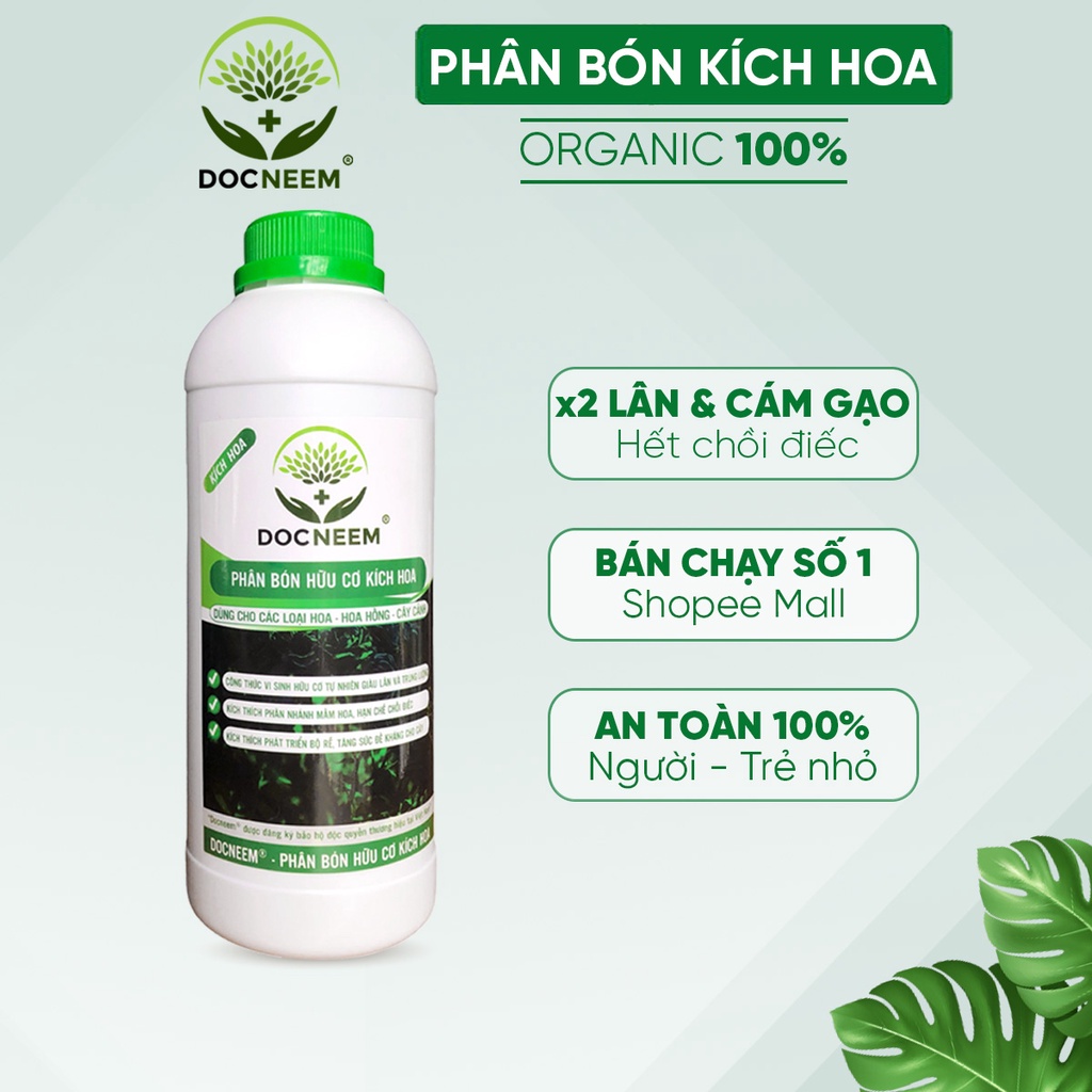 Phân bón hữu cơ kích hoa cho hoa hồng, hoa lan, cây cảnh làm vườn, dung tích 1 lít, chính hãng DOCNEEM