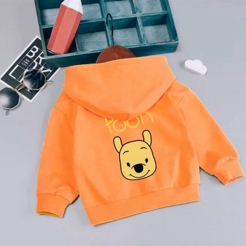 Áo hoodie unisex Con Xinh form rộng nỉ nam nữ GẤU POOH thời trang thu đông trẻ em từ 4 đến 10 tuổi