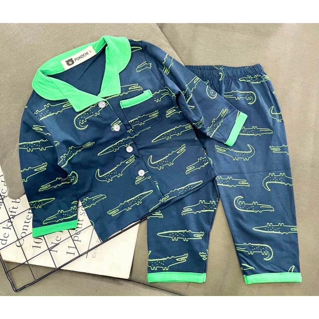 [7-20kg] Bộ ngủ Pijama dài tay thu đông chất cotton xuất dư mền mịn cho bé trai - Set áo dài quần dài