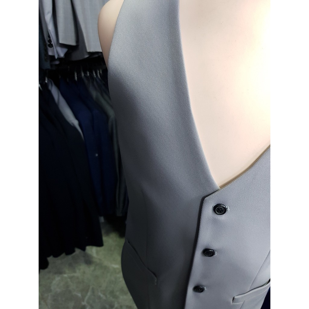 Áo gile nam form ôm body màu xám ghi trẻ trung + nơ đen