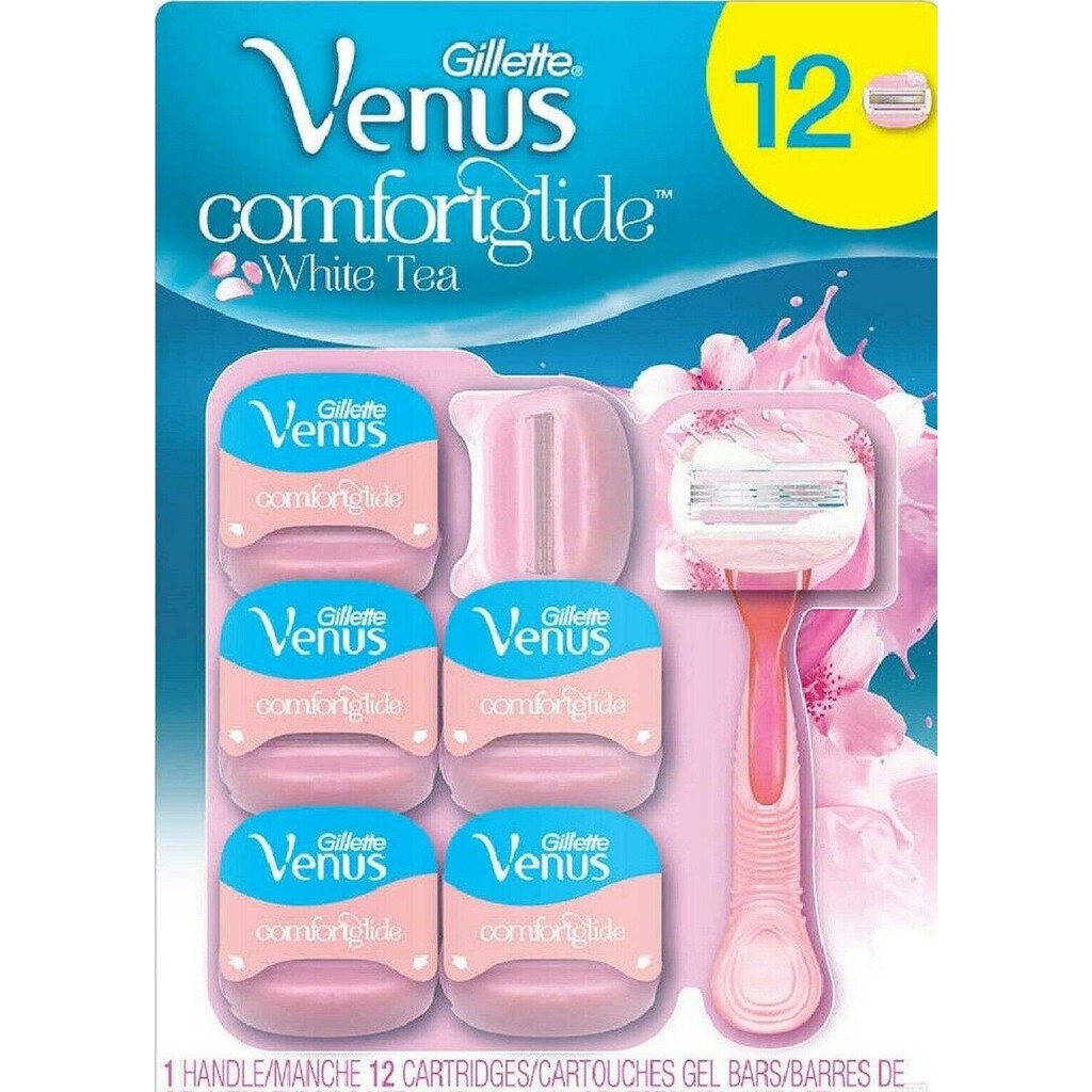 BỘ DAO CẠO 3 LƯỠI VENUS GILLETTE COMFORTGLIDE WHITE TEA CÓ 12 ĐẦU THAY (Bill Mỹ)