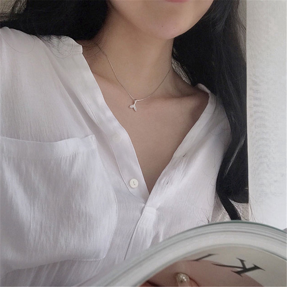 fashion woman simple 925 silver Mermaid Tail Pendant necklace charm Chain Clavicle