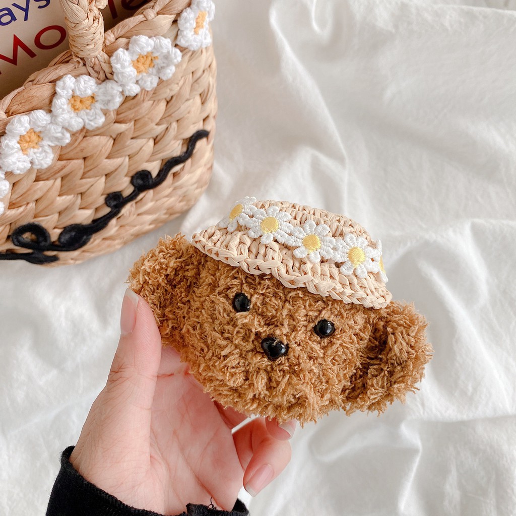 Vỏ bảo vệ hộp sạc tai nghe họa tiết cún Teddy lông xù đáng yêu cho Airpods 1 2 Pro
