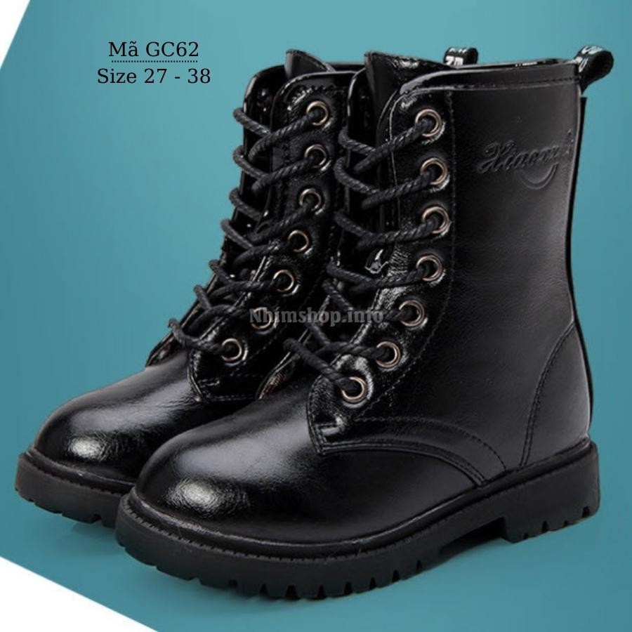 Giày Boot đen cho bé trai 3 - 12 tuổi cổ cao da mềm êm chân khỏe khoắn năng động phong cách Hàn Quốc GC62