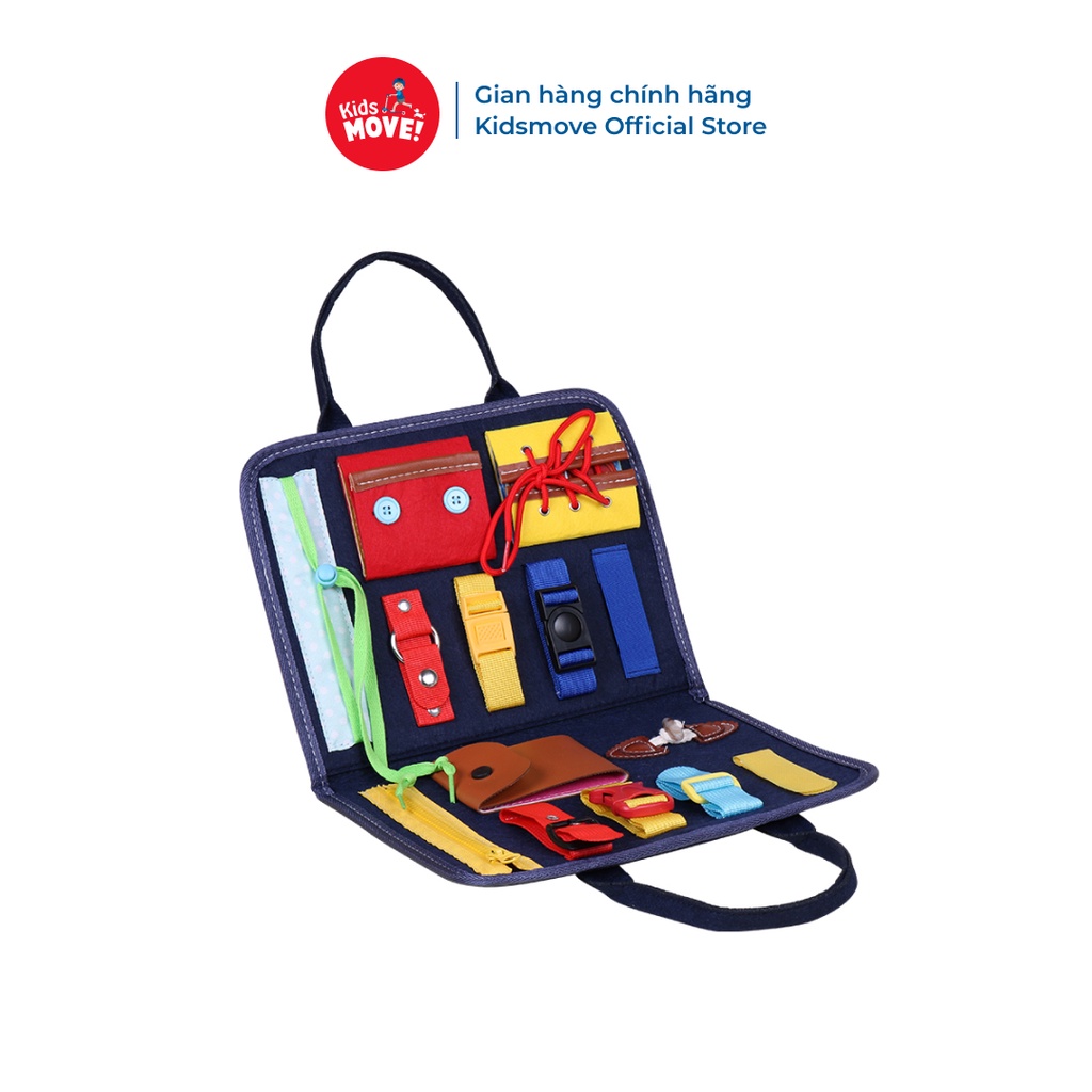 Bảng bận rộn hình chiếc cặp cho bé 14 bài học bằng vải Busy board đồ chơi giáo dục Montessori cho trẻ em 1-3 tuổi