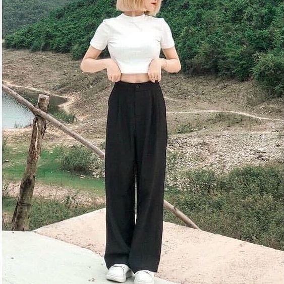 Quần Ống Rộng Lưng Cao SM234, Quần Ống Suông Cạp Cao Phong Cách Hàn Quốc Trẻ Trung Năng Động