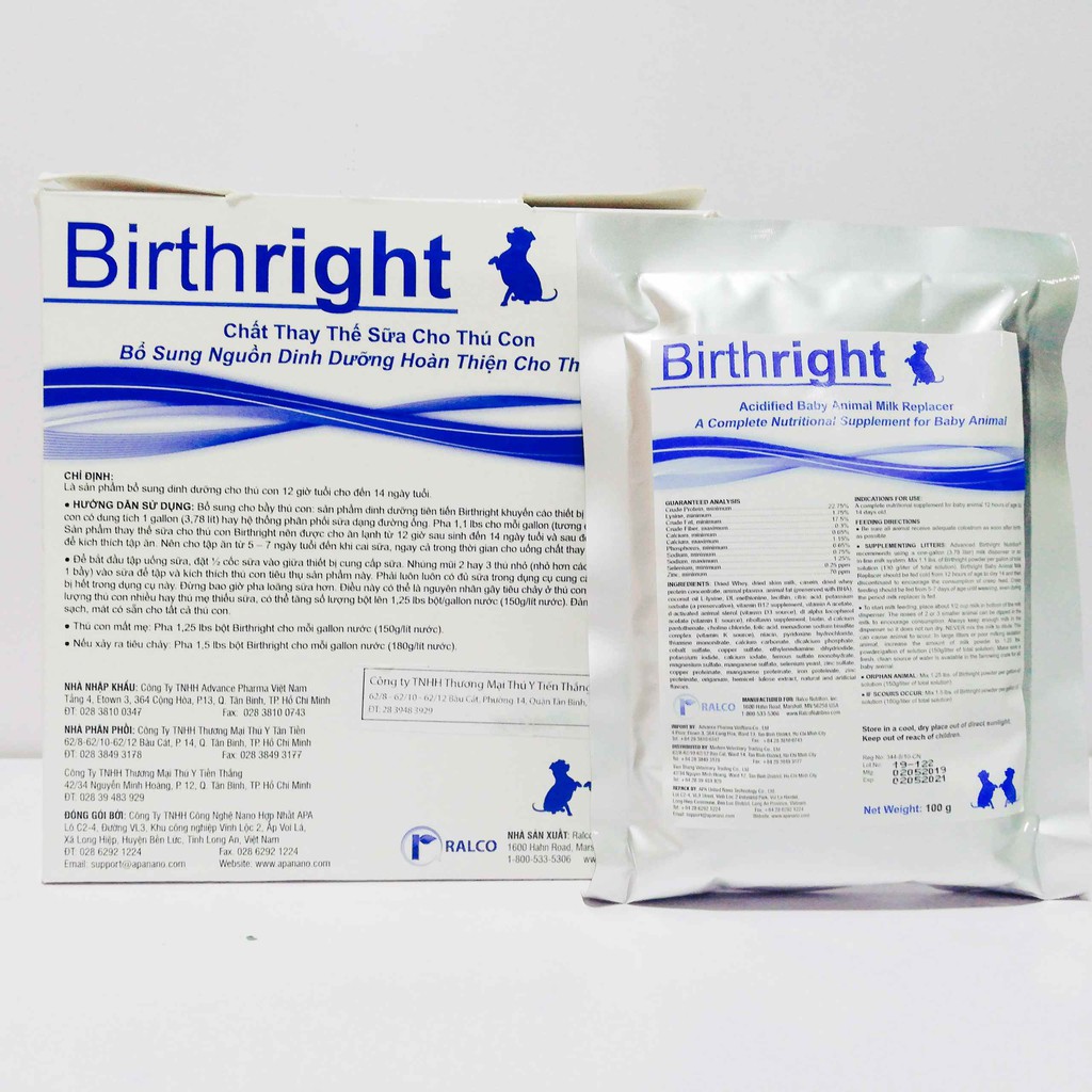 Sữa Bột Cho Thú Con Birthright Gói 100g