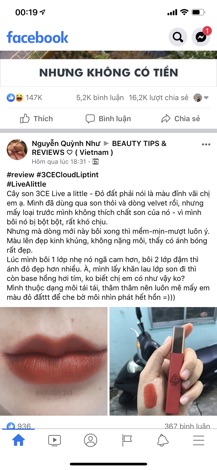 SON 3CE CLOUD LIP TINT #LIVE A LITTLE đỏ đất đẹp nhất