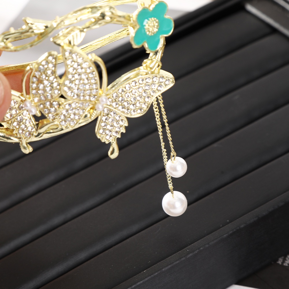 Kẹp tóc Haimeikang kim loại hình hoa đính ngọc trai nhân tạo thời trang