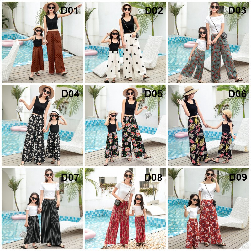 Family Matching Clothing Mother and Daughter Casual Floral Print Long Loose Pants Trousers