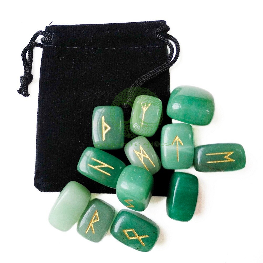Bộ Đá Runes Green Aventurine (Mystic House Tarot Shop) - Sản Phẩm Authentic Chính Hãng 100%